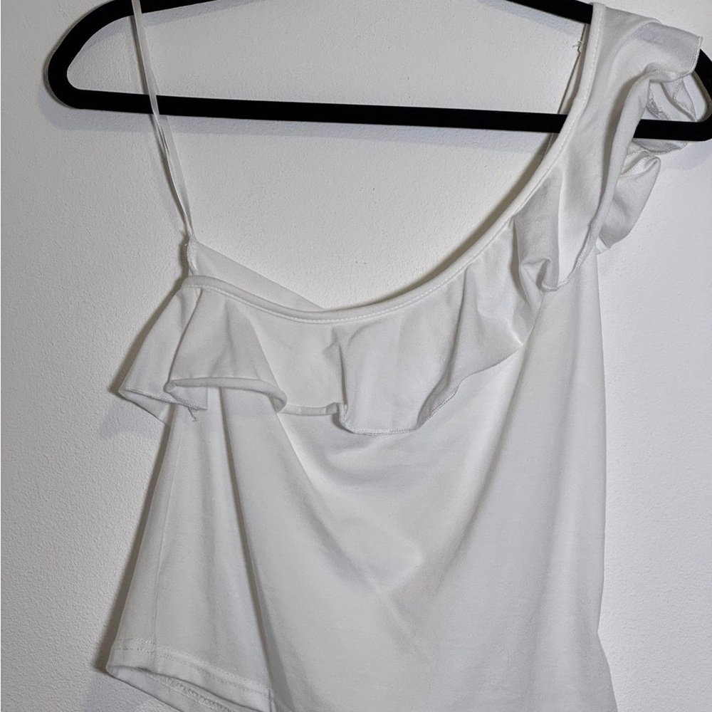 Elegant White Ruffle One-Shoulder Top